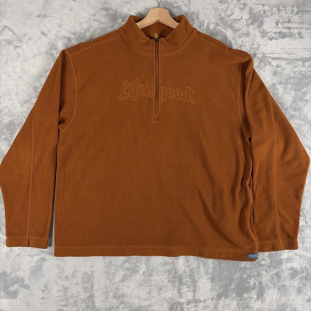 Life is Good Classic Fit Orange Brown 1/4 Zip Pullover Fleece Size Large